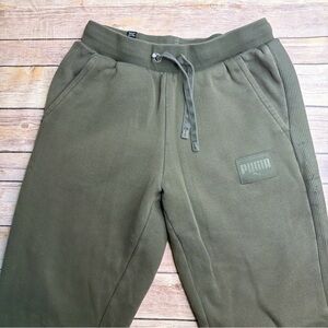 Puma Men's Olive Green Fleece Joggers with Logo Patch